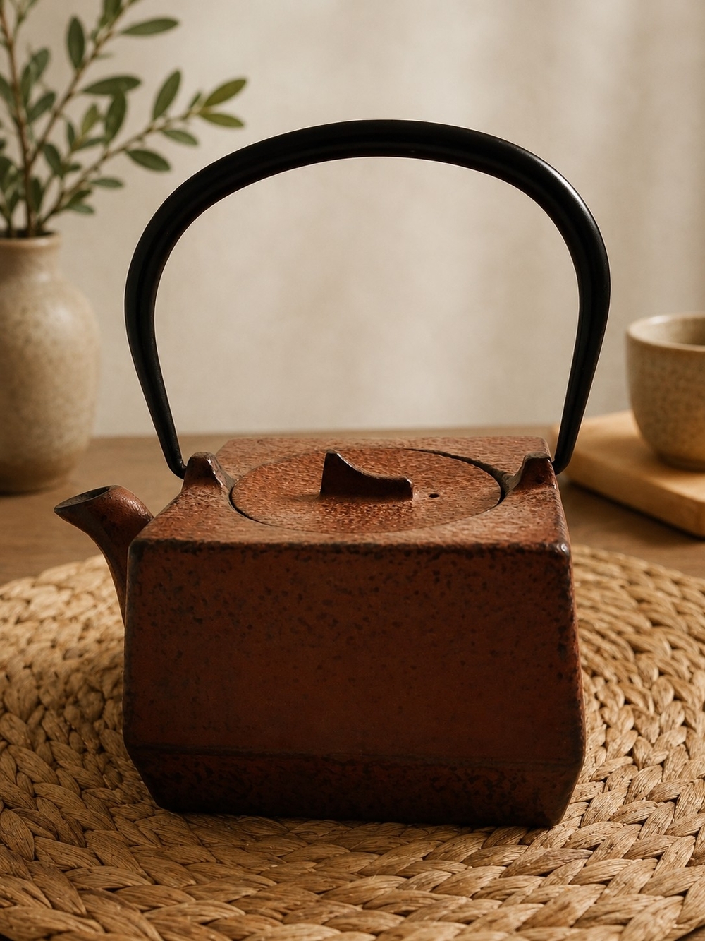 Vintage Japanese Cast Iron Nanbu Tetsubin Teapot Kettle Water Pot Small Square